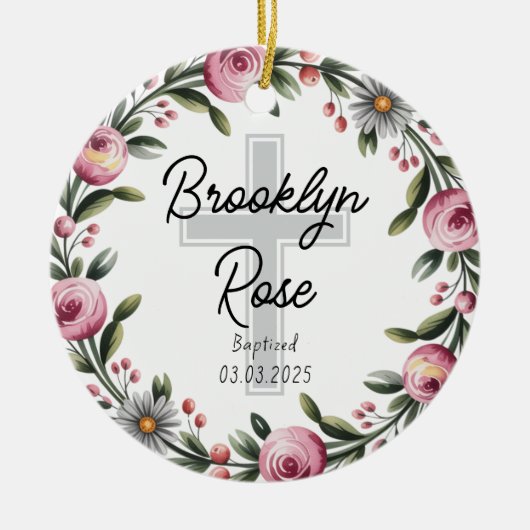 Gepersonaliseerde Kruis doop gunst Keramisch Ornament (Voorkant)