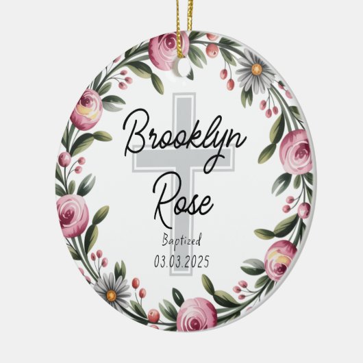 Gepersonaliseerde Kruis doop gunst Keramisch Ornament (Links)