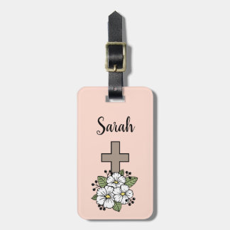Gepersonaliseerde kruis- en bloemen bagagelabel