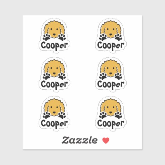 Gepersonaliseerde krullend gele hondennaam sticker (Vel)