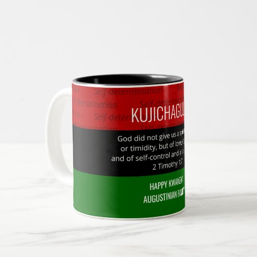 Gepersonaliseerde KUJICHAGULIA Kwanzaa Tweekleurige Koffiemok (Voorkant links)