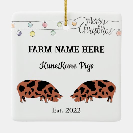 Gepersonaliseerde KuneKune Pig Boerderij Witte Ker Keramisch Ornament (Achterkant)