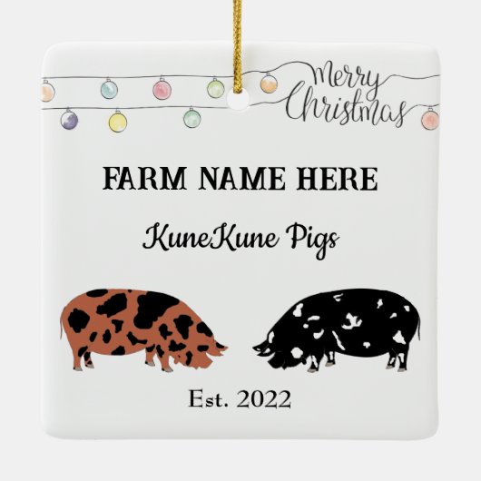Gepersonaliseerde KuneKune Pig Boerderij Witte Ker Keramisch Ornament (Achterkant)