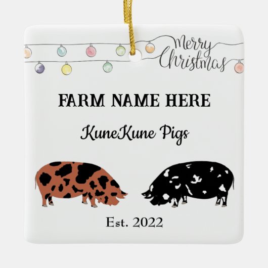 Gepersonaliseerde KuneKune Pig Boerderij Witte Ker Keramisch Ornament (Voorkant)