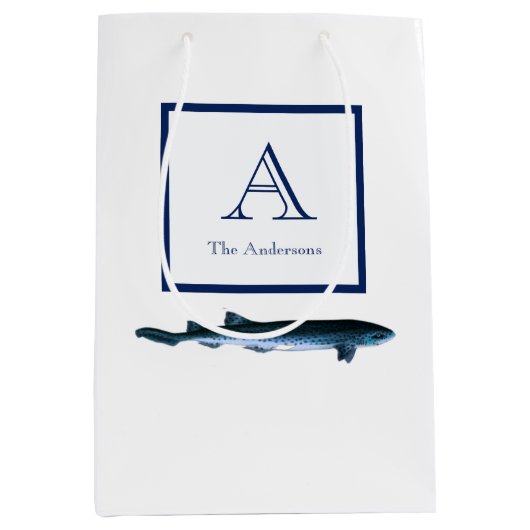 Gepersonaliseerde Kust Marine Blauw Wit Haai Mediu Medium Cadeauzakje (Voorkant)