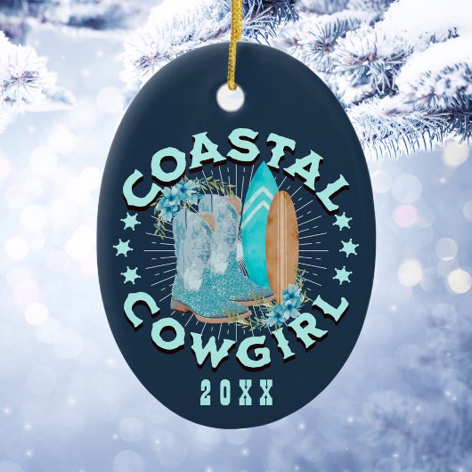 Gepersonaliseerde Kustcowgirl Kerstmis Keramisch Ornament