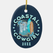 Gepersonaliseerde Kustcowgirl Kerstmis Keramisch Ornament (Voorkant)