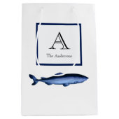 Gepersonaliseerde Kustmarine Blauwe Witte Haai Medium Cadeauzakje (Voorkant)