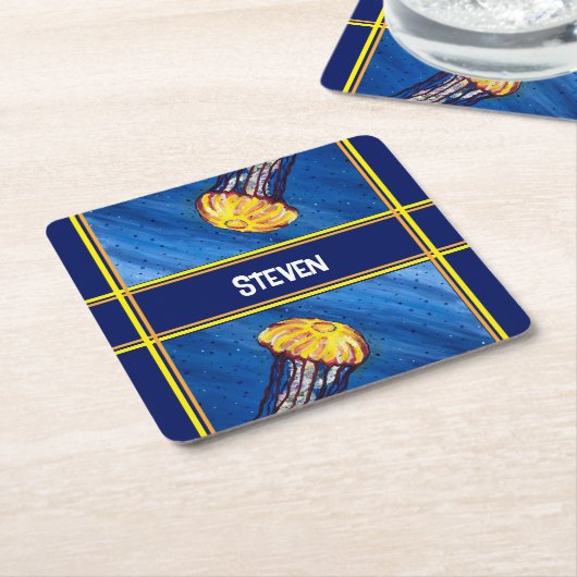 Gepersonaliseerde kwallen kartonnen onderzetters (Schuin)