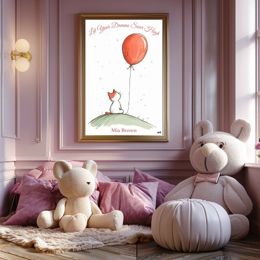 Gepersonaliseerde Kwekerij Kunst – Kat met Rode Ba Perfect Poster