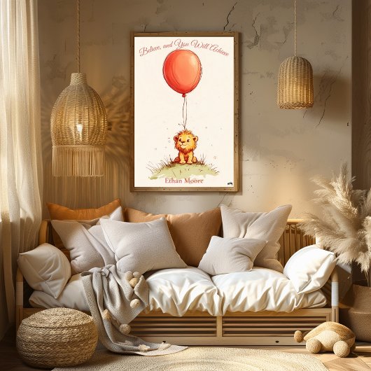Gepersonaliseerde Kwekerij Kunst – Lion Cub & Rode Perfect Poster