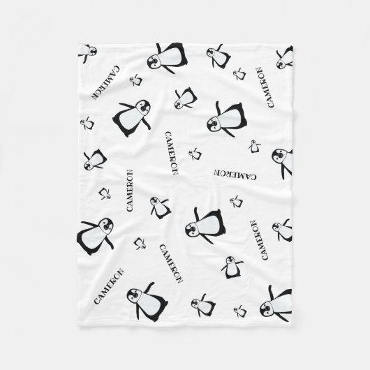 Gepersonaliseerde kwekerij zwart-witte pinguïn fleece deken (Voorkant)