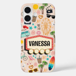 Gepersonaliseerde L.A. Vibes Doodle iPhone 16 Hoesje