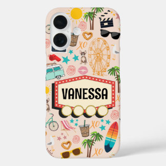 Gepersonaliseerde L.A. Vibes Doodle iPhone 16 Hoesje