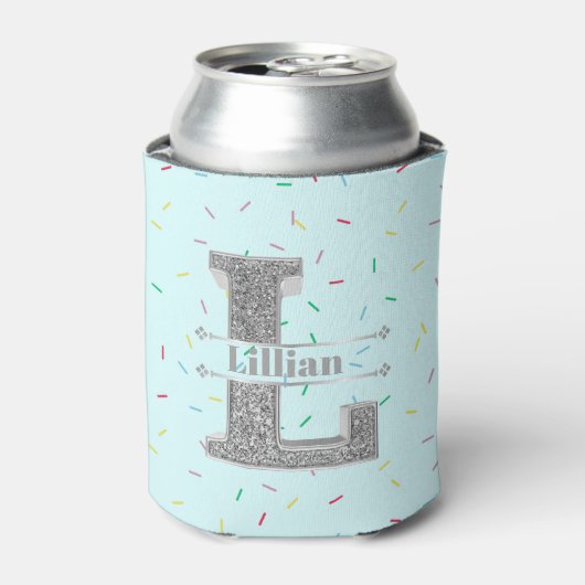 Gepersonaliseerde L Initiaal Silver Monogram Jouw  Blikjeskoeler (Blikje Voorkant)