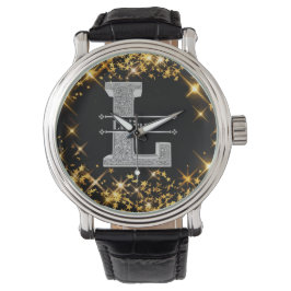 Gepersonaliseerde L Initiaal Silver Monogram Jouw  Horloge