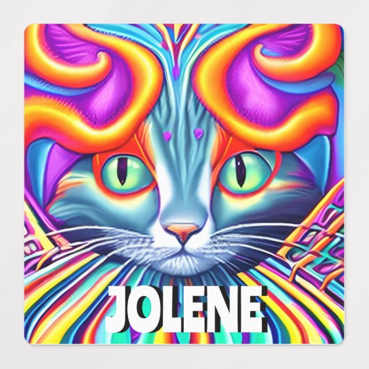 Gepersonaliseerde labels | Unieke mystieke kat (Design 1)