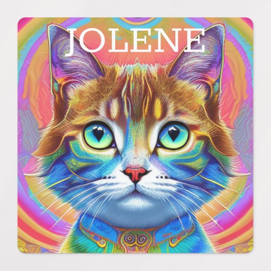 Gepersonaliseerde labels | Unieke mystieke kat (Design 2)