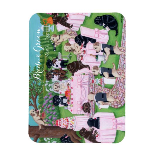 Gepersonaliseerde labrador bruiloft schilderij magneet (Verticaal)