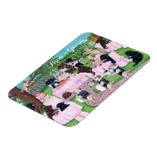 Gepersonaliseerde labrador bruiloft schilderij magneet (Linkerzijde)