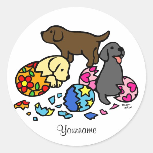 Gepersonaliseerde Labrador Puppies van Eggs Ronde Sticker (Voorkant)