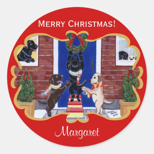 Gepersonaliseerde Labrador Retriever Christmas Fun Ronde Sticker (Voorkant)