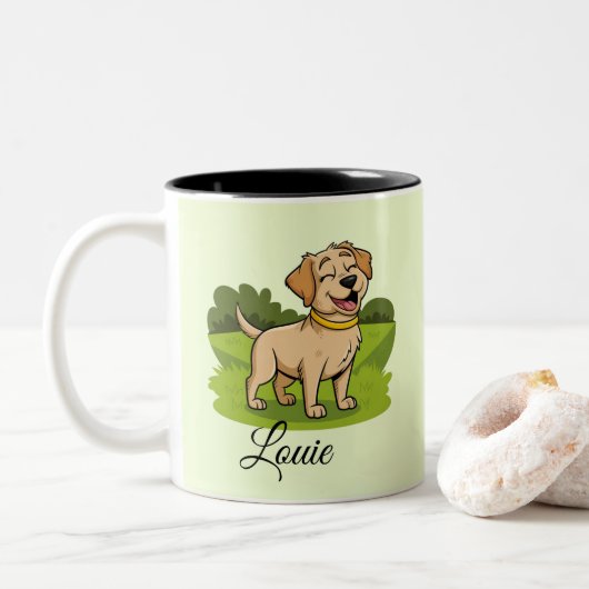 Gepersonaliseerde Labrador Retriever Schattigee Ho Tweekleurige Koffiemok (Met donut)