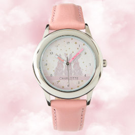 Gepersonaliseerde Lace Bunny Easter Kinderen Horlo Horloge