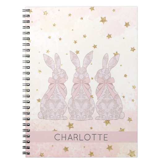 Gepersonaliseerde Lace Bunny Easter Notitieboek (Voorkant)