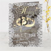 Gepersonaliseerde Lace Theme 13e bruiloft Jubileum Kaart (Gele Bloem)