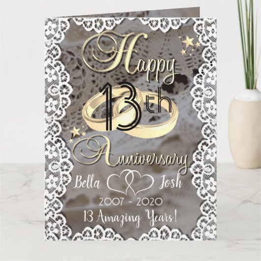 Gepersonaliseerde Lace Theme 13e bruiloft Jubileum Kaart (Voorkant)