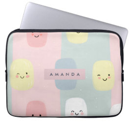 Gepersonaliseerde Lachende Pastel Snoepjes Kawaii Laptop Sleeve