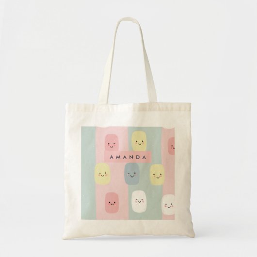 Gepersonaliseerde Lachende Pastel Snoepjes Kawaii Tote Bag (Voorkant)