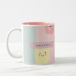 Gepersonaliseerde Lachende Pastel Snoepjes Kawaii Tweekleurige Koffiemok