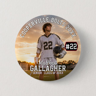 Gepersonaliseerde Lacrosse Speler Foto Ronde Button 5,7 Cm