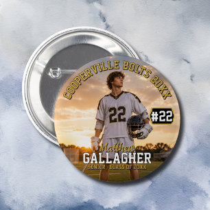 Gepersonaliseerde Lacrosse Speler Foto Ronde Button 5,7 Cm