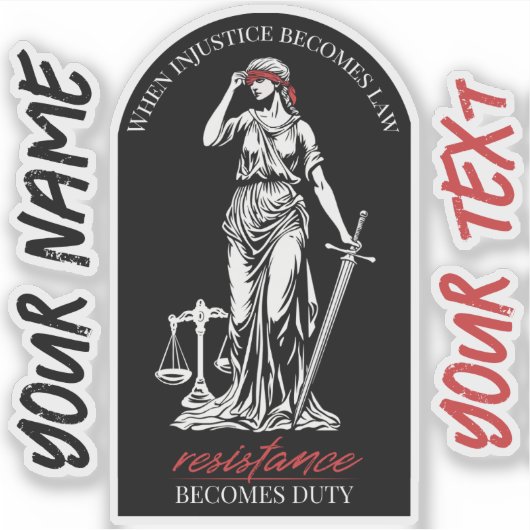 Gepersonaliseerde Lady Justice Sticker (Voorkant)
