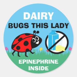 Gepersonaliseerde Ladybug Dairy Allergy Alert Ronde Sticker