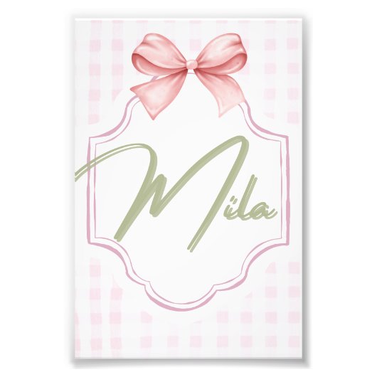 Gepersonaliseerde Lainey Baby Girl Nursery Bow & G Foto Afdruk (Voorkant)