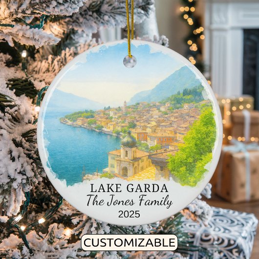 Gepersonaliseerde Lake Garda Ornament, Italië Keramisch Ornament