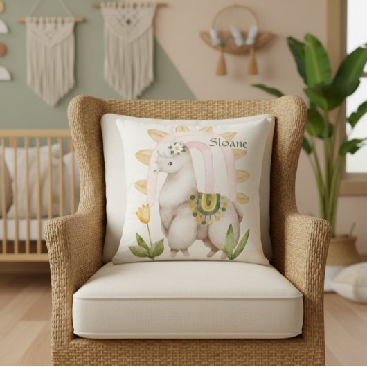 Gepersonaliseerde Lama, Baby dieren, Boho, Regenbo Kussen