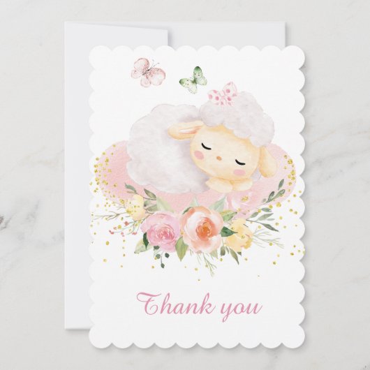 Gepersonaliseerde Lamb Meisje 1e Verjaardag Kaart (Achterkant)