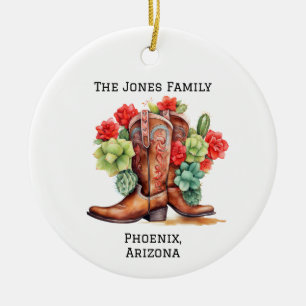 Gepersonaliseerde Land/Westerne Xmas Cowboy Boot Keramisch Ornament