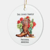 Gepersonaliseerde Land/Westerne Xmas Cowboy Boot Keramisch Ornament (Links)