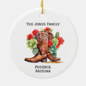 Gepersonaliseerde Land/Westerne Xmas Cowboy Boot Keramisch Ornament (Achterkant)