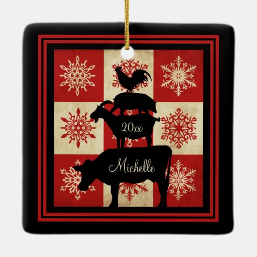 Gepersonaliseerde landbouwherdieren: Kerstmis Keramisch Ornament (Achterkant)
