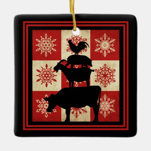 Gepersonaliseerde landbouwherdieren: Kerstmis Keramisch Ornament (Voorkant)
