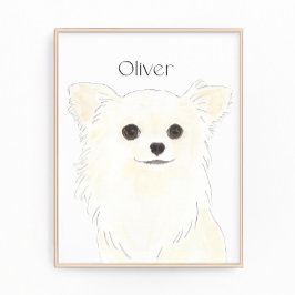 Gepersonaliseerde langgehaaste witte crème Chihuah Foto Afdruk