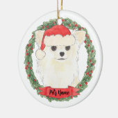 Gepersonaliseerde langgehaaste witte crème Chihuah Keramisch Ornament (Links)
