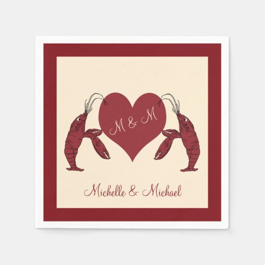 Gepersonaliseerde langoest kreeften met hart servet (Voorkant)